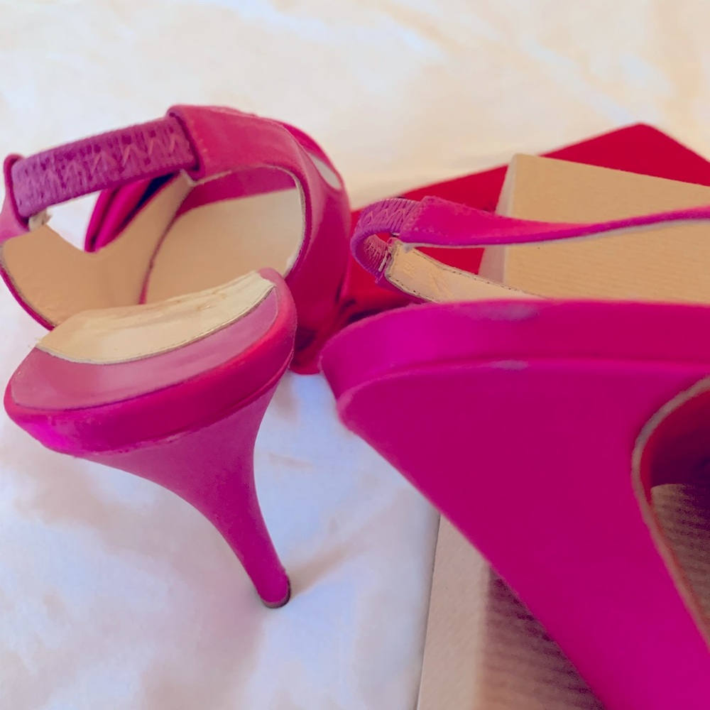 Auth Christian Louboutin 37 Very Noed 120 Fuxia Satin Slingback Women’s Heel - Picture 12 of 13
